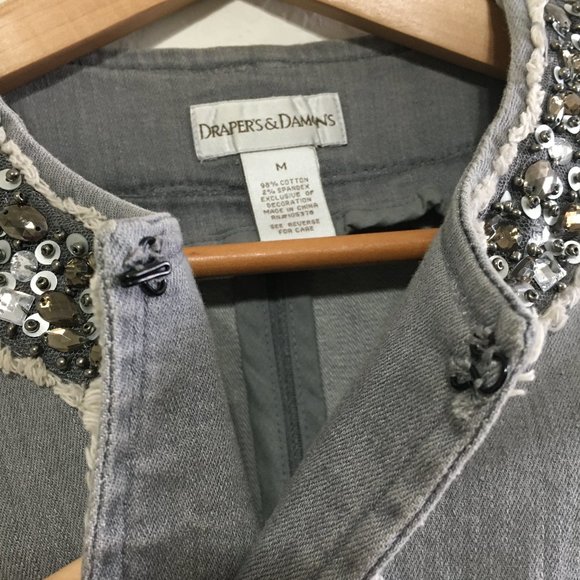 Draper's & Damon's Womens M Stretch Denim Jacket Bead Embellishments Crew Neck - Picture 10 of 14